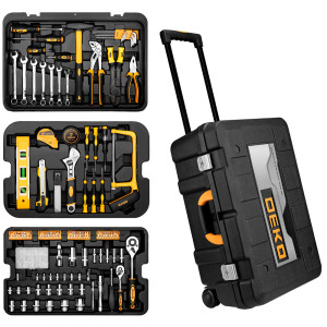 Jogo de Ferramentas Manuais com 258 Peças Maleta com Alça e Rodízios DKMT258